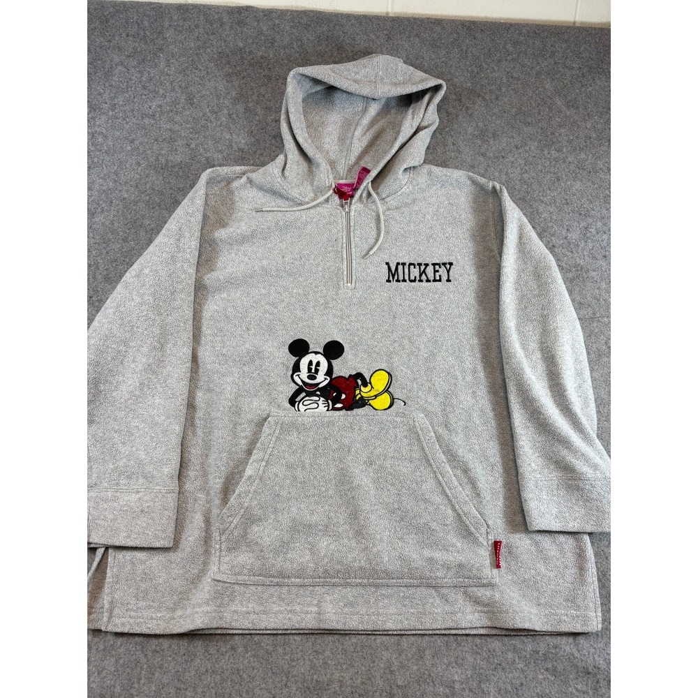 Disney Mickey Mouse Fleece Hoodie Womens 22/24W Gray 1/4 Zip Pullover LT Vintage